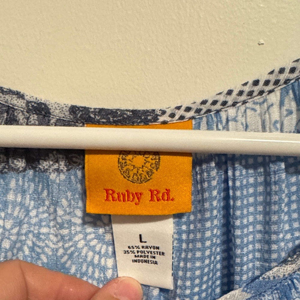 Ruby Rd. Blue And Gray Patchwork Blouse - image 2